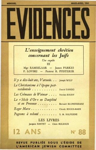 Evidences. N° 88 (Mars/Avril 1961)
